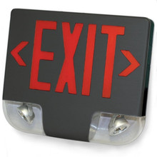Standard Die-Cast Aluminum LED Exit Sign & Emergency Combo - Red Lettering Color with Black Housing Color - With 90 Minute Battery Back-Up