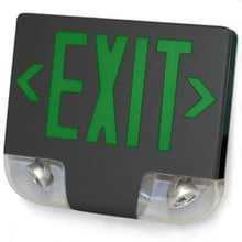 Standard Die-Cast Aluminum LED Exit Sign & Emergency Combo - Green Lettering Color with Black Housing Color - With 90 Minute Battery Back-Up