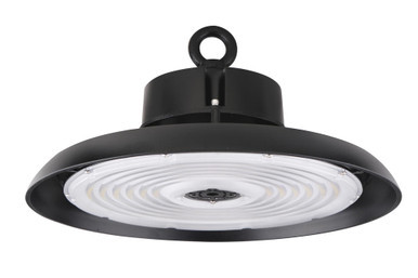 240W UFO LED high bay light, 5000K daylight, black finish, circular housing with hook mount, studio image