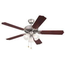 52 Inch Reversible Rosewood & Silver Oak MDF Finish 5-Blade Ceiling Fan & Light - 120V - 7W A15 x3 - 3000K Soft White - With Pull Chain Switch