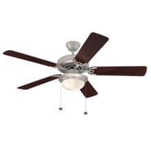 52 Inch Reversible Rosewood & Silver Oak MDF Finish 5-Blade Ceiling Fan & Light - 120V - 2x 9W A19 Bulbs Included  - 3000K Soft White - With Pull Chain Switch