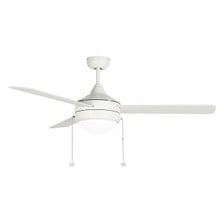 52 Inch White Finish Plywood 3-Blade Ceiling Fan & Light - 120V - 20W - Color Selectable 30K/40K/50K - With Pull Chain Switch