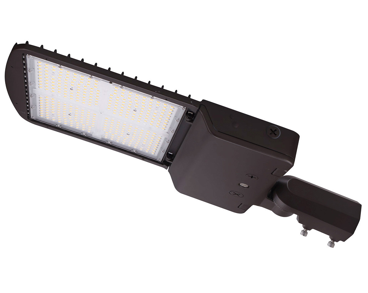 300W LED parking lot area light, slipfitter mount, 5000K daylight, bronze finish, clean white background