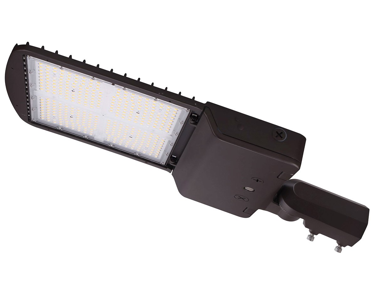 300W LED parking lot area light, slipfitter mount, 5000K daylight, bronze finish, clean white background
