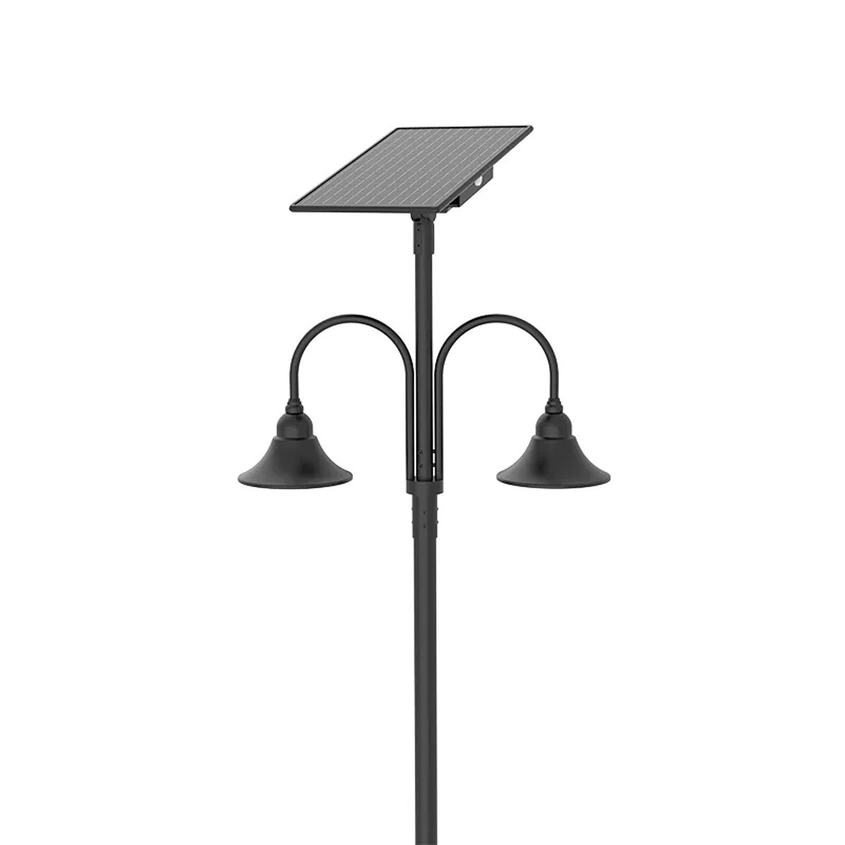 Designer Bell LED Double Head Solar Post Top - 20 Inch Diameter - 50 Watt - 8000 Lumens - Color Temperature Selectable 30K/40K/50K - 4 Inch Tennon Adaptor - Bronze Finish