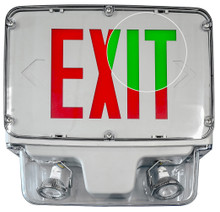 Hazardous Location LED Combo Exit Sign And Emergency Light - Choose Red or Green Lettering, 1 Or 2 Sided - With 90 Minute Battery Back-Up