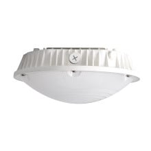 60 Watt LED Round Garage Canopy Light - Ceiling or Conduit Mount - 7100 Lumens - 5000K Daylight - 120-277V - White Finish