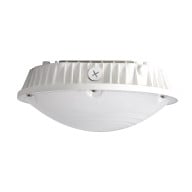 60 Watt LED Round Garage Canopy Light - Ceiling or Conduit Mount - 7100 Lumens - 5000K Daylight - 120-277V - White Finish