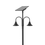 Designer Bell LED Double Head Solar Post Top - 20 Inch Diameter - 50 Watt - 8000 Lumens - Color Temperature Selectable 30K/40K/50K - 5 Inch Tennon Adaptor - Bronze Finish