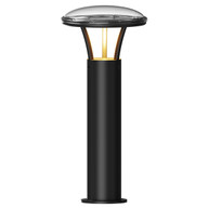 UFO solar bollard light, 3000K soft white, 5000K daylight output, black finish, studio image