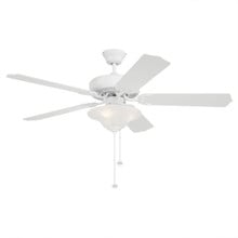 52 Inch White Finish MDF 5-Blade Ceiling Fan & Light - 120V - 7W A15 x3 - 3000K Soft White - With Pull Chain Switch