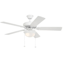 52 Inch White Finish MDF 5-Blade Ceiling Fan & Light - 120V - 9W A19 x2 - 3000K Soft White - With Pull Chain Switch