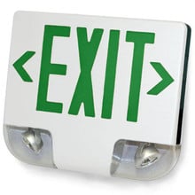 Standard Die-Cast Aluminum LED Exit Sign & Emergency Combo - Green Lettering Color with White Housing Color - With 90 Minute Battery Back-Up